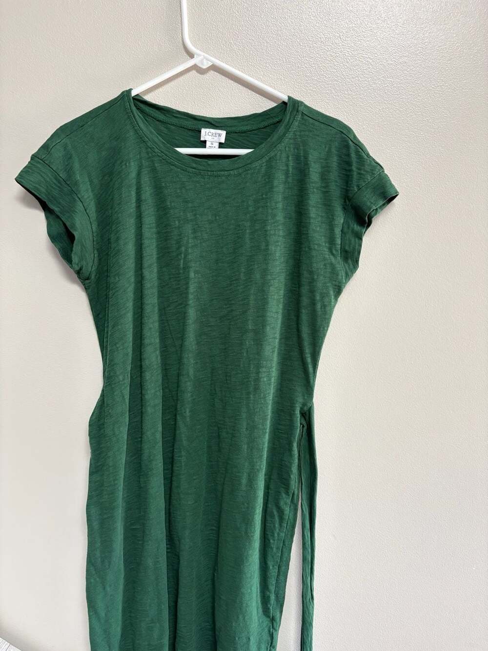 J.Crew Women's Green Slub Cotton Tie-Waist Short Sleeve T-Shirt Dress Size S